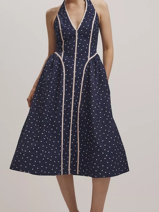 Maeve Dresses & Skirts - NWOT Anthropologie Maeve Navy Halter Midi Dress with hearts size large